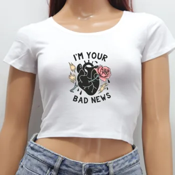 Seksi Djevojka Slim Tank Tops Basic White Bad Gril Printed Crop Top Cusual Short Tshirt Women harajuku Style Summer Women Clothing