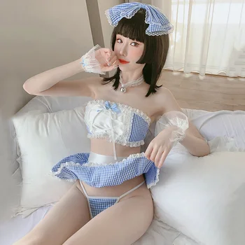 Seksi zavodljive sluškinja cosplay uniforma čipke topik suknja kostim žene porno babydoll seks igre kostimi Japanski stil slatka skup sobarica