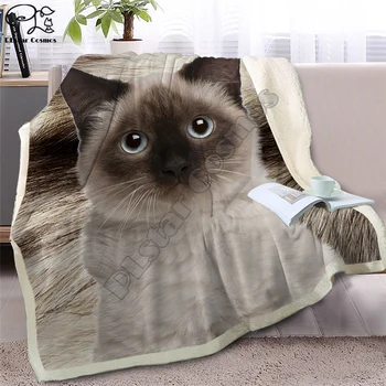 Siva mačka bacanje deku na krevet 3D životinja medo Sherpa deku ljubimac sijamski krzna pokrivači print tanku deku Drop Ship style-3