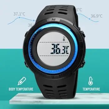 SKMEI LED zaslon mjerenje tjelesne temperature Muški sportski sat elektronski muški sat štoperica 50 m vodootporan mens 1681
