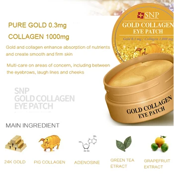 SNP Gold kolagen očiju krpa 60 kom. 0.3 mg zlato 1000 mg hidrolizira kolagen biljni ekstrakt krema protiv bora za oči i maske