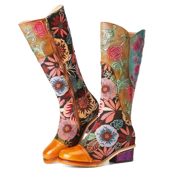 SOCOFY žene čizme do sredine telad Dama Jesen Proljeće čizme platforma Klin duge čizme cijele čarapa čizme za dame Botas Mujer