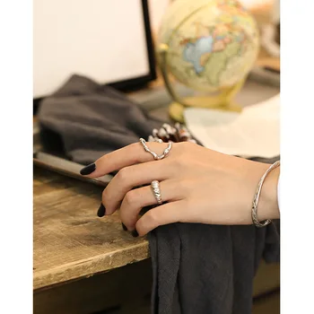 Srebra 925 prirodna tekstura Mjesec otvoreni prsten za žene originalni dizajn 18k zlato Dama stranke nakita форзац