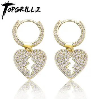 TOPGRILLZ 16 mm srce ženske naušnice visoke kvalitete Ledeni Out kubni cirkonij hip hop moda nježne nakit za poklon zlatnu boju