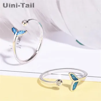 Uini-Tail hot new 925 sterling srebra slatki plavi rep sirene prsten otvaranje dizajn moda plima tok kvalitetan nakit ED608
