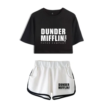 Ured TV emisije Dunder Mifflin Custom ženski komplet od dva dijela ljeto kratkih rukava crop top+kratke hlače djevojke svakodnevni seksi odjeća