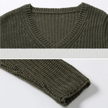 Visoka kvaliteta žene džemper čistog pamuka mješavina V-neck, dugi rukav pulover jesen pletenje odjeća rebra trake veličine SAD 14 ouc319
