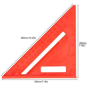 Vladar trokuta plastike vladar 7 inča Crvena pravokutni s točnošću od 0,1 cm, a kutom od 45 ° za mjerenje Woodworking