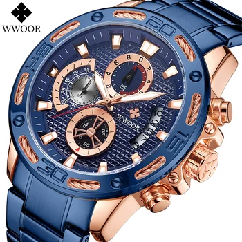 WWOOR 2020 New Blue Watch Muške Top Brand Luxury Big Dial Chronograph Man Sport vodootporan Kvarcni ručni sat za muškarce reloj hombre