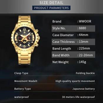 WWOOR New Creative Watches For Men 2021 Top Brand Luxury Gold Black kvarcni sat Muška vodootporan sportski ručni sat Relojes Hombre