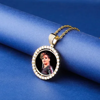 Zciti za naručivanje fotografija medaljonima ogrlicu i privjesak s 4 mm teniske lancem zlato srebro kubni Cirkon muški hip-hop nakit