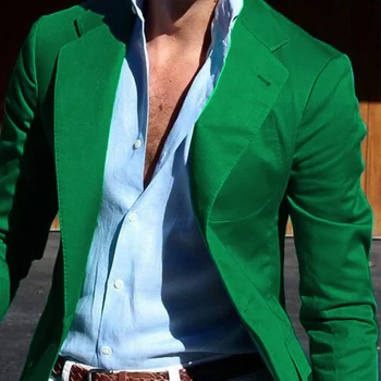 Zelena sportska jakna za muškarce s nazubljenom лацканом jednodijelni jaknu Slim Fit svakodnevno muški kaput nova muška moda odjeća