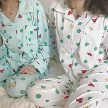 Žene jesen proljeće pidžama nova moda pamučna pidžama skup Kawaii japanski korejski stil olovka shin Chan pidžama pidžama