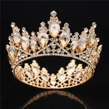 Žuta Crystal Puni Krug Vjenčanje Kraljica Crown Raskošan Vjenčanje Natječaj Tijara Kruna Za Djeveruša Nakit Za Kosu Pribor