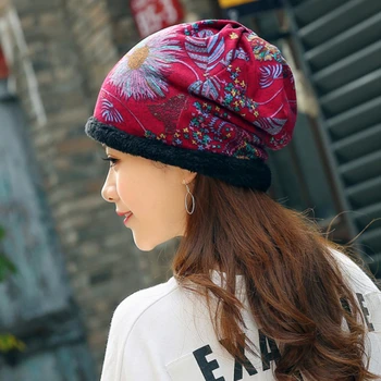 Ветрозащитная Svakodnevni Kapa Cap 2020 New Printed Knit Beanie Hat Women Winter Kape Warm Plus Velvet Сгущает Хеджирующую Kapu