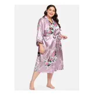 Пижама ženska spavaćica simulacija svileni kimono ogrtač kardigan paun duge haljine veliki veličina seksi haljina