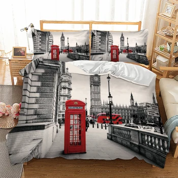 Besplatna dostava London City prirodne ljepote Big Ben Red Telephone Booth Bus Print komplet posteljinu deka deka+jastučnica US AU EU Size