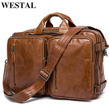 WESTAL muška portfelj torba muškarci kožnu aktovku muški laptop torbe muška torba od prave kože office torbe torbe za muškarce