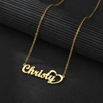Atoztide Novi Solo Moda Nehrđajućeg Čelika Ime Ogrlica Personalizirane Pismo Zlatno Srce Ogrlica Privjesak Pločica Poklon