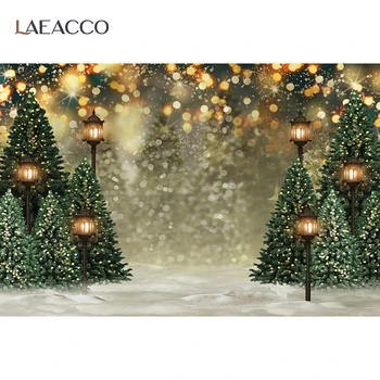 Laeacco Božićne Slike Pozadine Bora Ulični Fenjer Snijeg Svjetlo Boke Zimske Pozadine Rođendan Studio Fotografija